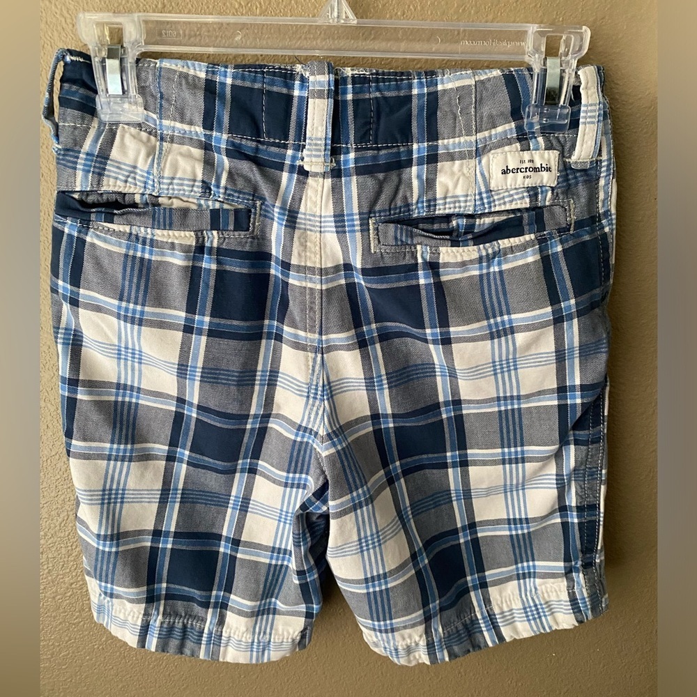 Abercrombie Kids Boys Chino Shorts  Size 12 Blue White Plaid Casual Summer - Picture 2 of 7